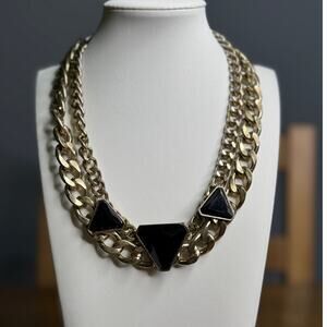 Vintage Choker Black Diamond Necklace Gold Tone